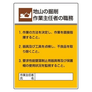 ユニット 作業主任者職務板　地山の掘削作業… 808-20A