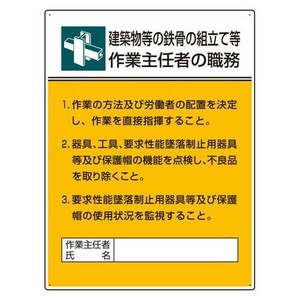 ユニット 作業主任者職務板　鉄骨の組立て等作業… 808-22A