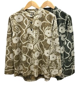 T-shirt Flower Print Stand-up Collar Retro