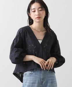 綿レースVネックパフスリーブジャケット