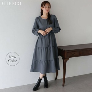 新色追加【ハートネックティアードワンピース】長袖　　ロング丈 ワンピース