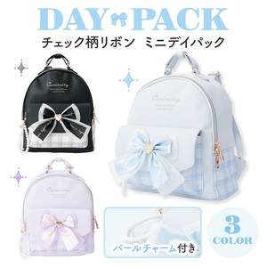 Coboca+合皮チェックリボンパールストラップ付ミニデイパック / リュック ミニ ガーリー ゆめかわ 2025新作