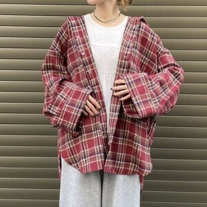 チェックリングドット釦シャツ
