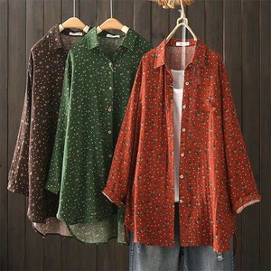 Button Shirt/Blouse Flower Print Cotton