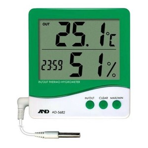 A&D 外部温度センサー付き温湿度計 時計付 壁掛け 卓上 AD5682