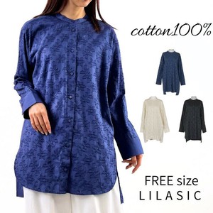 Button Shirt/Blouse Shirtwaist Jacquard Flower Ladies fashion 100% Cotton
