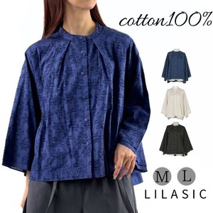 Button Shirt/Blouse Shirtwaist Jacquard Flare Flower Ladies fashion