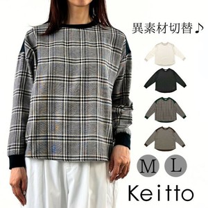 T-shirt Ladies fashion Check Cut-and-sew