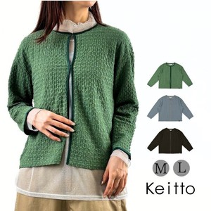 Cardigan Crew Neck Ladies fashion Shirring Front Opening Cut-and-sew