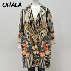 【イタリア製】OHALA 大きなヒョウ・花プリント スウェード調 テーラードコート
