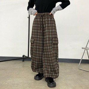 即納【2025新作】チェックカーゴパンツ　ワイド　イージー　ドロスト　柄　ゆったり　ワイド　秋　冬