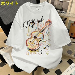 Tシャツ 半袖 ラウンドネック ギター柄  快適 男女兼用 ファッション MBQ3848