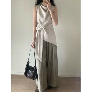 パンツスーツ 2点セット 夏 ノースリーブ Tシャツ   無地 ゆったり  快適 レディース ファッション MBQ3851