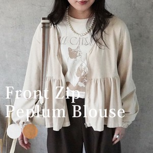 Pre-order Button Shirt/Blouse Front Zipper Blouson Peplum [A/W NEW]