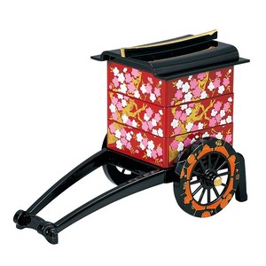御所車三段重　小物入れ　朱　千年桜