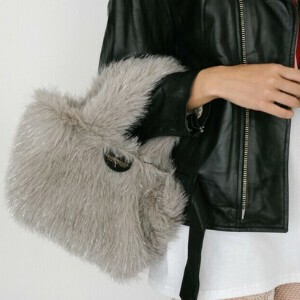 Handbag Pink black Fake Fur