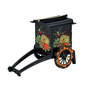 御所車三段重　小物入れ　黒　花鼓
