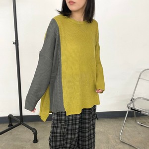 即納【2025新作】パッチ配色プルオーバー　ニット　秋服　冬服　カラーニット　ワイド　ゆったり　無地