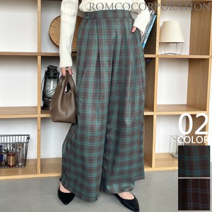 Full-Length Pant Check Pattern Pleated Wide Pants [2025 NEW]