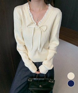 国内即納 ニットトップスレディース リボン フリル