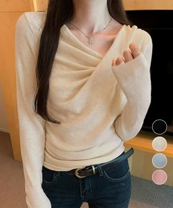 国内即納 長袖ドレープニットトップス Vネック秋冬