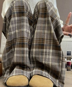 国内即納 チェック柄パンツハイウエストワイドパンツ