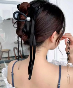 国内即納 リボン バンスクリップ 上品ヘアクリップ