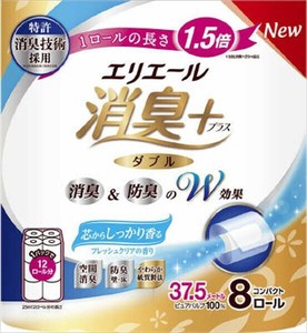 エリエール　消臭＋トイレットティシュ　芯からしっかり香るフレッシュクリアの香り　コンパクト8Rダブル