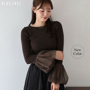 新色追加・再入荷【チュールカフスリブニット】人気商品　トップス　ニット　チュール　レディース