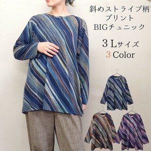 【2025新作】【3L】斜めストライプ柄　ゆったりBIGチュニック　＜お買い得　各色セットあり＞　即納