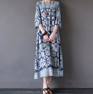 ワンピース 花柄  綿麻 半端袖 ラウンドネック 快適 ゆったり レディース ファッション  MBQ3893