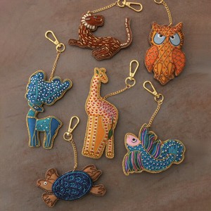 【東京かんかん】ザリ刺繍キーホルダー GOND ART ゴンドアート アニマル 動物
