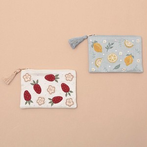 【東京かんかん】ビーズ刺繍ポーチS いちご&レモン ハンドメイド