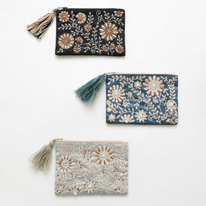 【東京かんかん】ビーズ刺繍ミニフラットポーチ ハンドメイド
