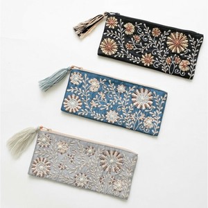 【東京かんかん】ビーズ刺繍 横長ポーチ ハンドメイド
