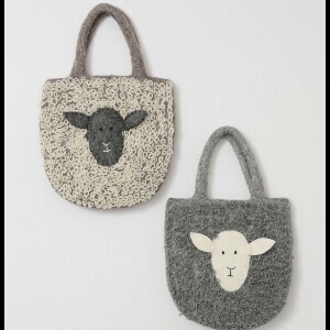 ウール モコモコ刺繍 羊フェイスフェルトバッグ H25W271