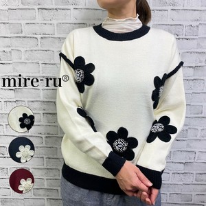 【新作】お花アップリケ配色 ニット　セーター　長袖｜レディース｜ミセス