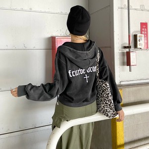 即納【2025新作】クロス刺繍ブリーチZIPパーカー　ショートパーカー　十字架　ロゴ　刺繍ロゴ　羽織り