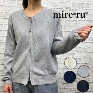 【新作】丸首 ジッパー ニットカーディガン　ミセス