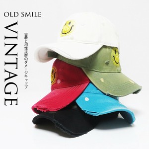 ■秋冬帽子■NEW■2025AW 秋 冬 大人気のビンテージダメージスマイル刺繍キャップ YT ￥2500
