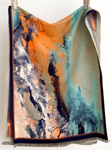 やや厚手 リバーシブル大判 油絵風 印象派柄入りストール マフラー 　2516