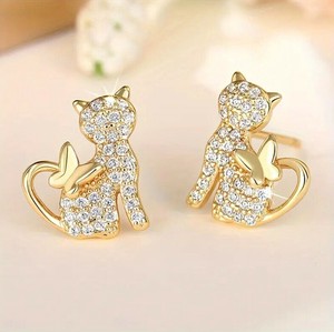 猫　ピアス S925ポスト　ピアス K18　ピアス アレルギー K18 ピアス　シルバー925 ピアス　韓国