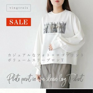 【数量限定SALE】【追加】フォト×ロゴが魅力！ボリューム袖 ロンT 長袖Tシャツ/vingtrois