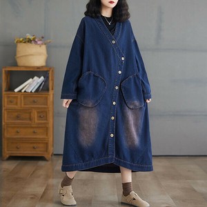 ナチュラル系ビッグポケットロングデニムワンピース【新作】