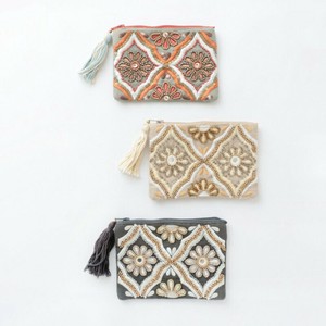 【東京かんかん】ビーズ刺繍ミニフラットポーチ ハンドメイド