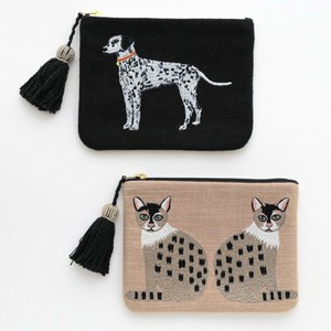 【東京かんかん】ツインキャット&ダルメシアン 刺繍ポーチ ハンドメイド 犬 猫