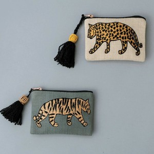 【東京かんかん】刺繍ポーチS タイガー&レオパード ハンドメイド