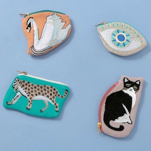 【東京かんかん】イーブルアイ&レオパード&スワン&ネコ 刺繍ポーチ ハンドメイド