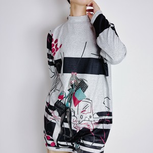 T-shirt Ladies fashion Long T-shirt Printed [A/W NEW]