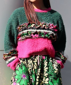【moyan AFRICA】Multi border frill knit pullover マルチボーダーフリルニットプルオーバー